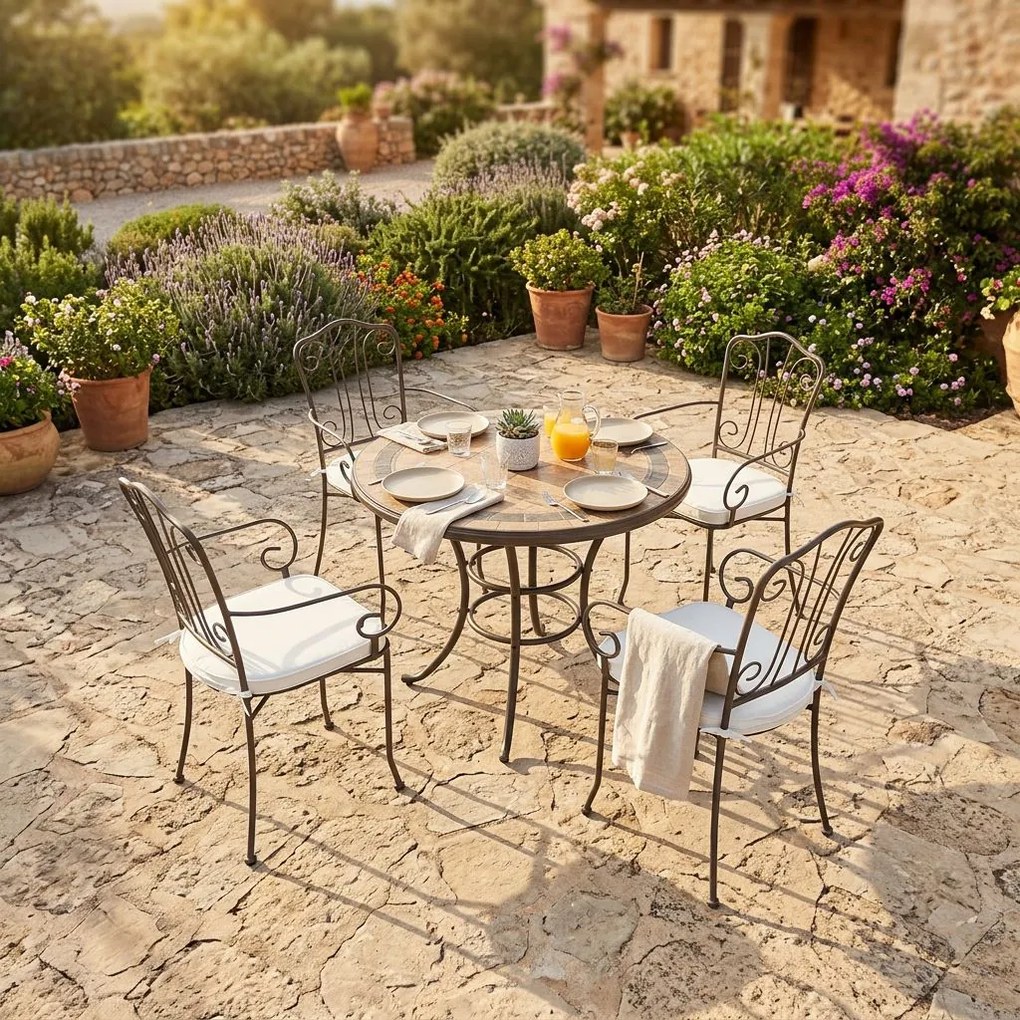 VENTUS - set tavolo in Ø 90 x 74 h con 4 poltrone Ventus