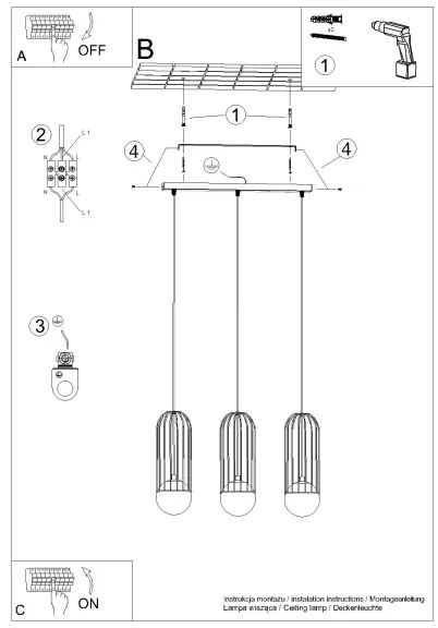 Sollux SL.1333 - Lampadario a sospensione con filo BRINA 3xG9/8W/230V bianco
