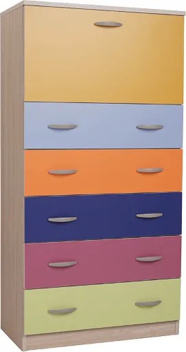 Cassettiera con anta a ribalta e 5 cassetti in legno 74x145h cm Multicolor