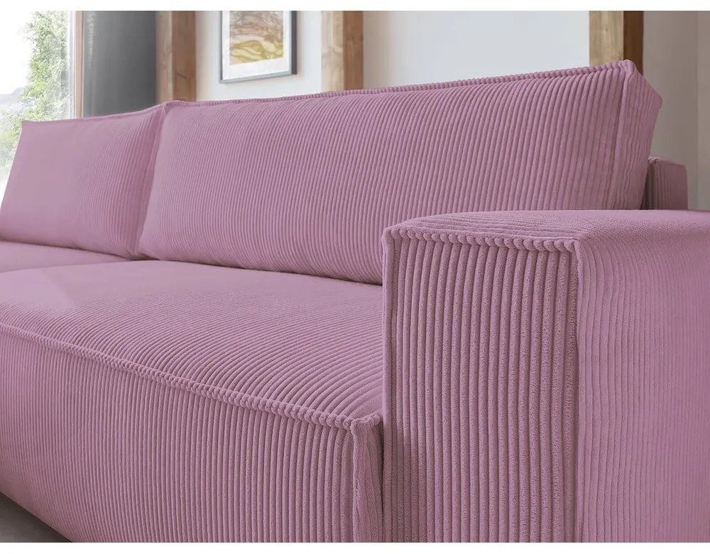 Divano letto a coste rosa ad angolo variabile Nihad - Bobochic Paris