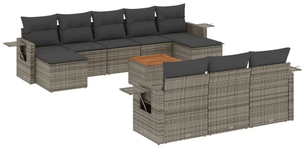 Set divani da giardino 11 pz con cuscini in polyrattan grigio