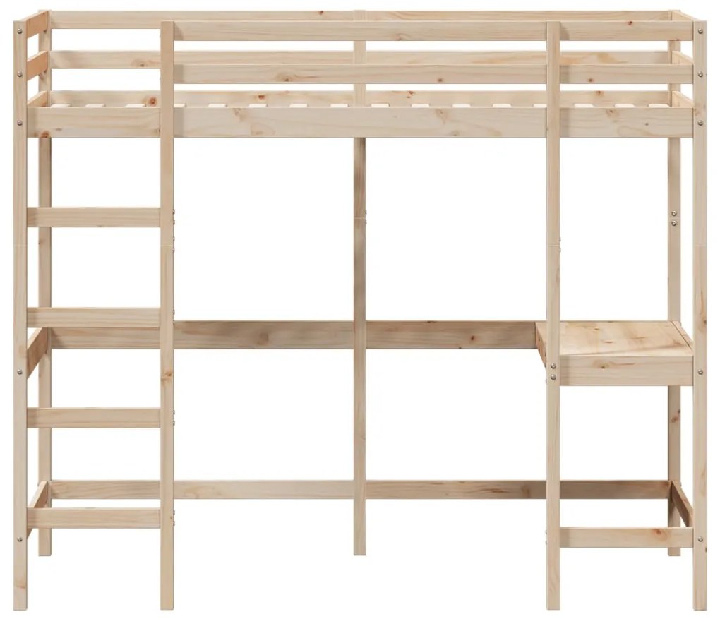 Letto soppalco con scrivania 90x190 cm legno massello pino