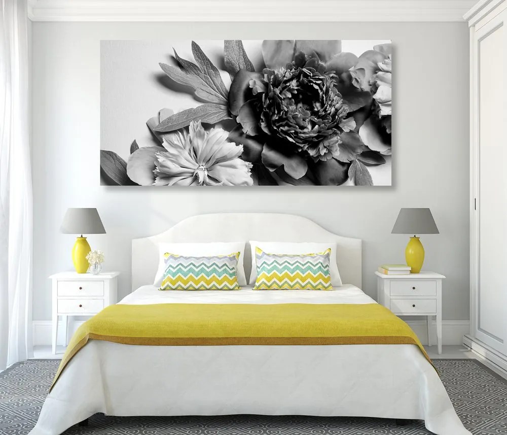 Stampa su tela – Peonie in bianco e nero