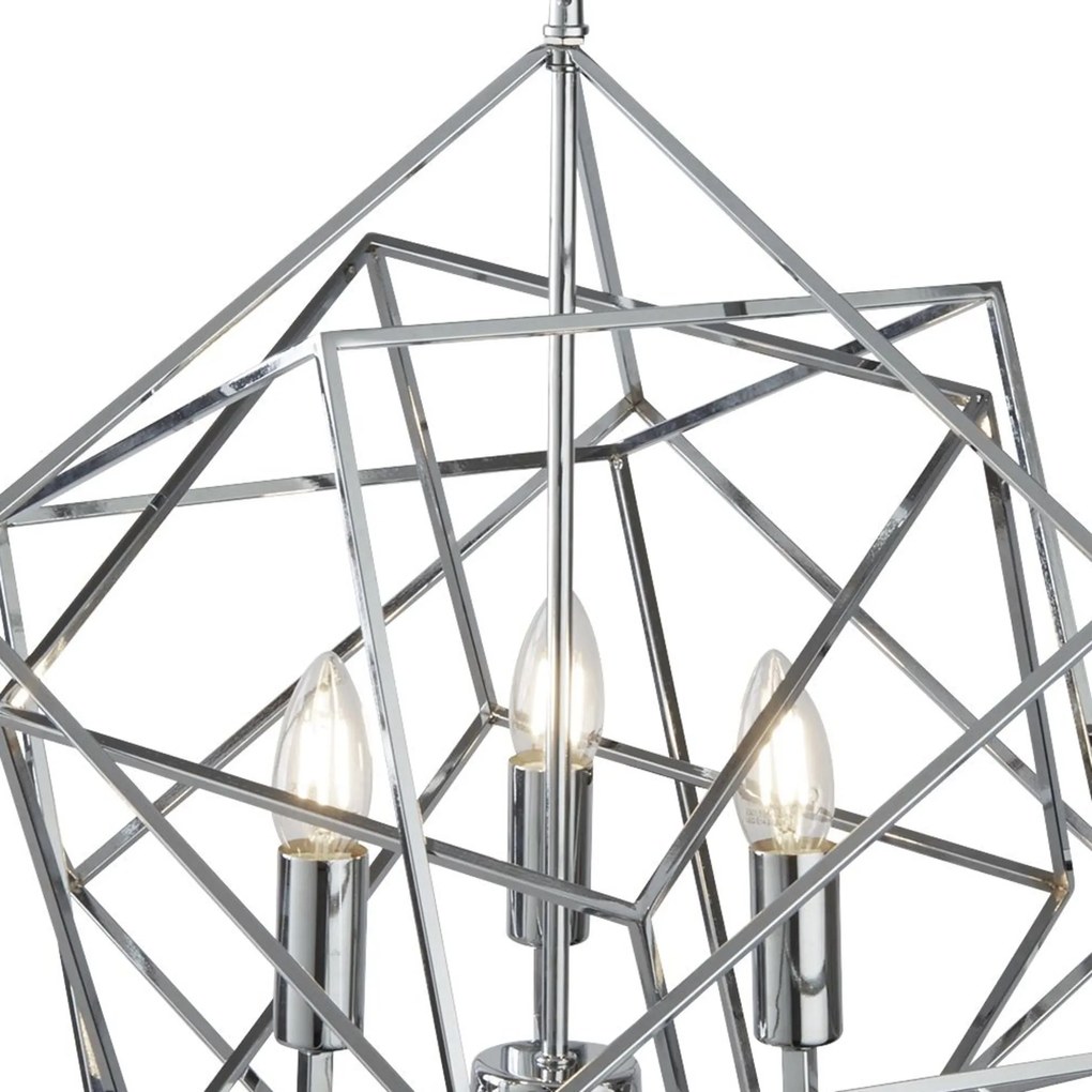 Lampadario Contemporaneo Cubo Acciaio Cromo 3 Luci E14