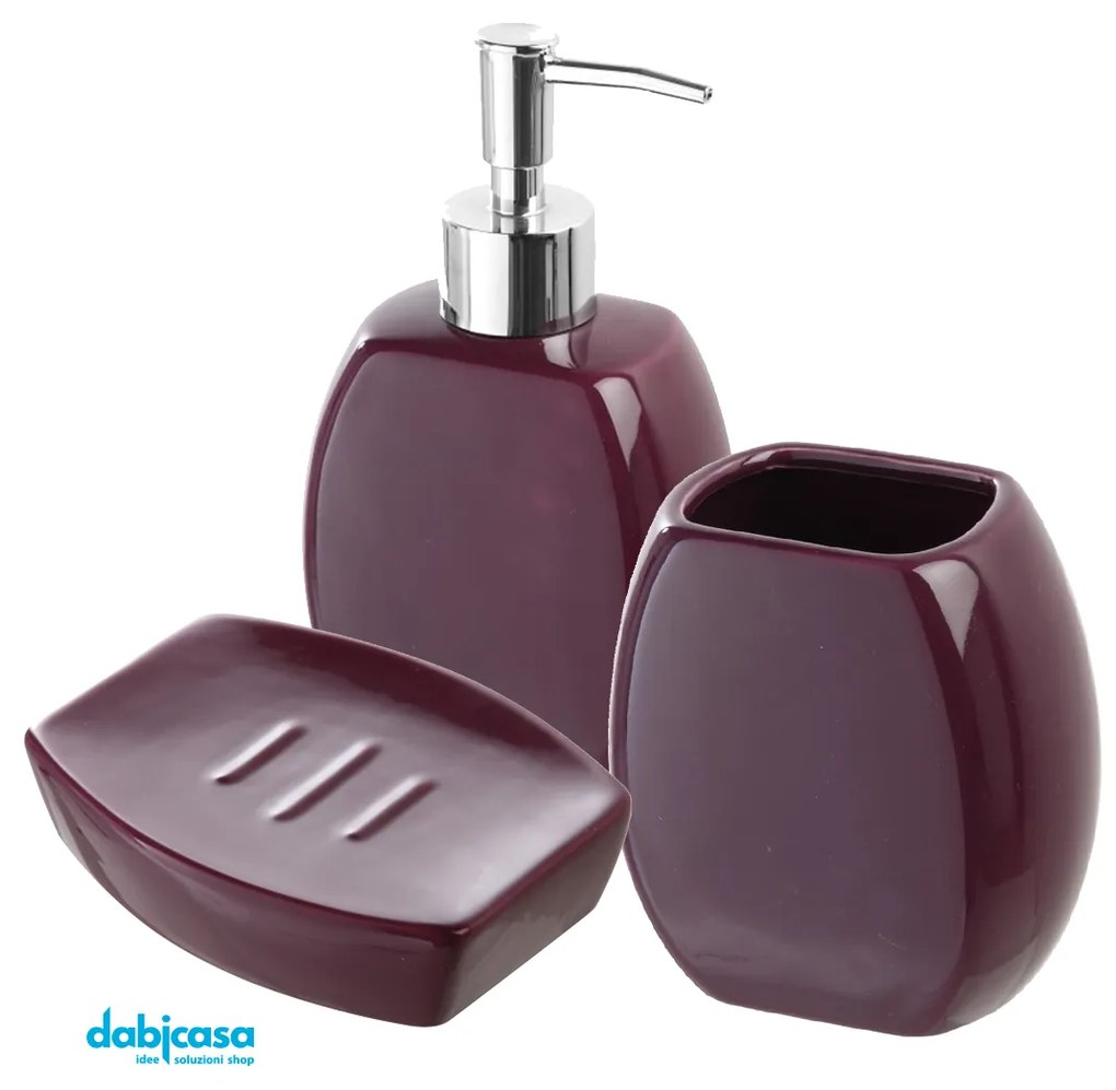 Set Bagno "Linea Parigi" 3 Pezzi in Ceramica Colore Viola