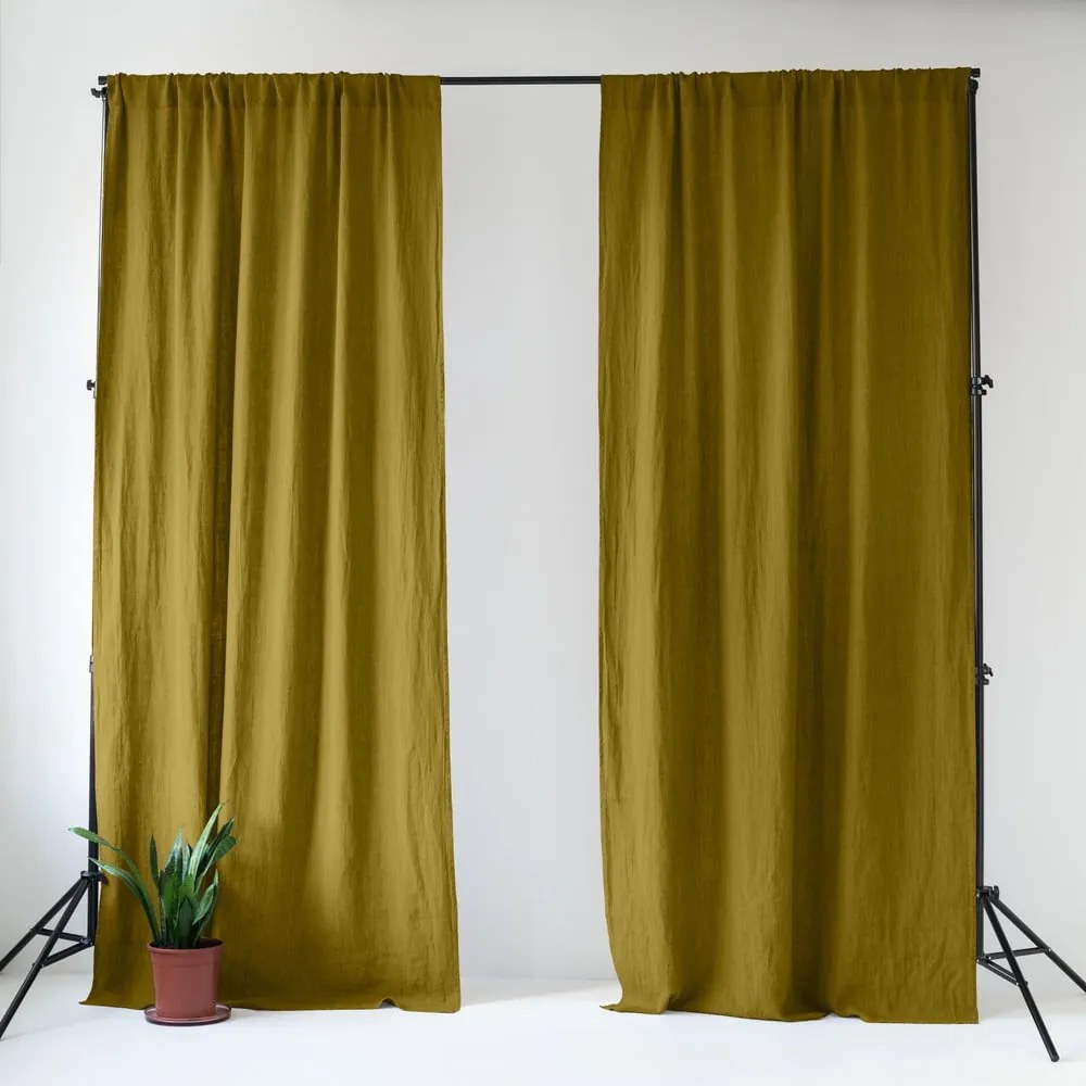 Tenda giallo ocra verde in lino 140x330 cm Moss Green – Linen Tales
