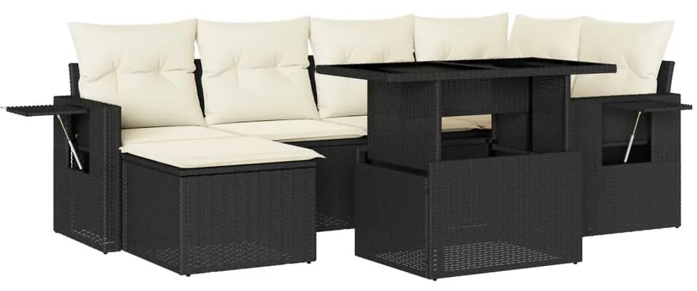 Set divani da giardino con cuscini 7pz nero polyrattan