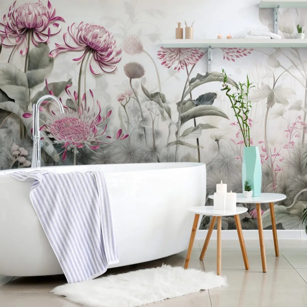 Carta da parati – Fiori avvolti dalla natura con contrasto rosa