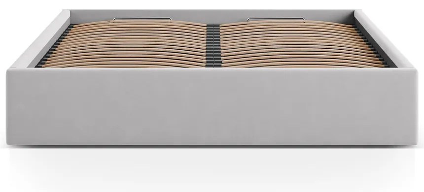 Letto matrimoniale imbottito grigio chiaro con contenitore/senza testiera con rete inclusa 200x200 cm Susan – Micadoni