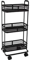 Carrello Trolley Cucina in Metallo 3 Ripiani 32x75x25cm 4 Ruote Salvaspazio Nero