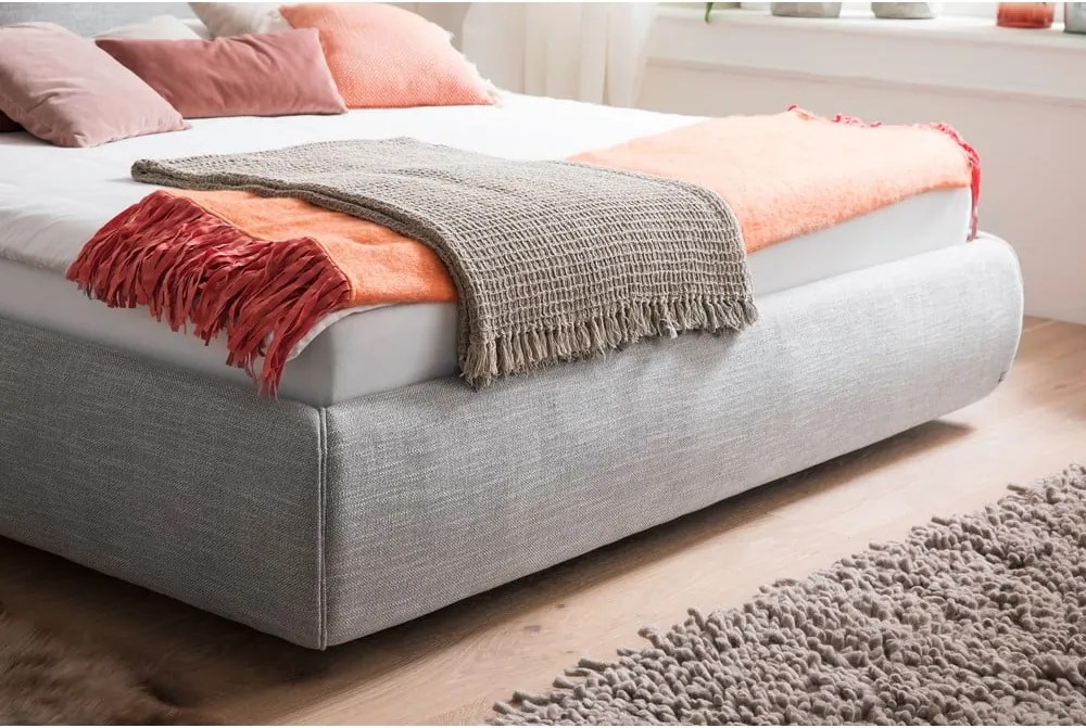 Letto matrimoniale imbottito grigio con contenitore con rete inclusa 180x200 cm Atesio – Meise Möbel