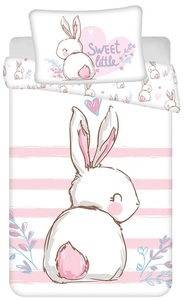 Set copripiumino e federa da bambini bianco/rosa in cotone per culla 100x135 cm Bunny "Sweet" – Jerry Fabrics