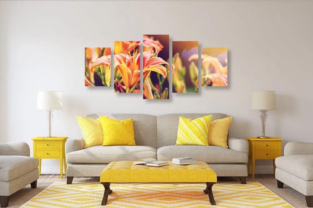 Quadri 5 pezzi – Bellissimi fiori in giardino