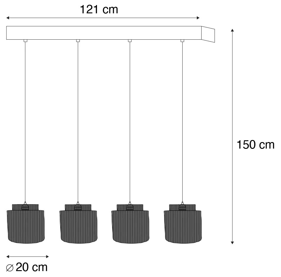 Lampada a sospensione Japandi nera con corda marrone 4 luci - Smilla