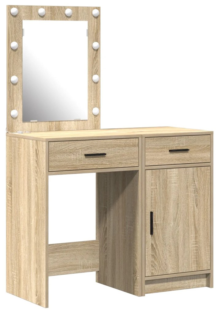 Set di 2 pezzi per vanity con led in legno ingegnerizzato rovere