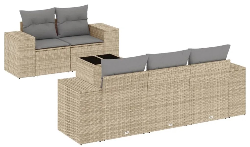 Set divano da giardino 6 pz con cuscini beige in polyrattan