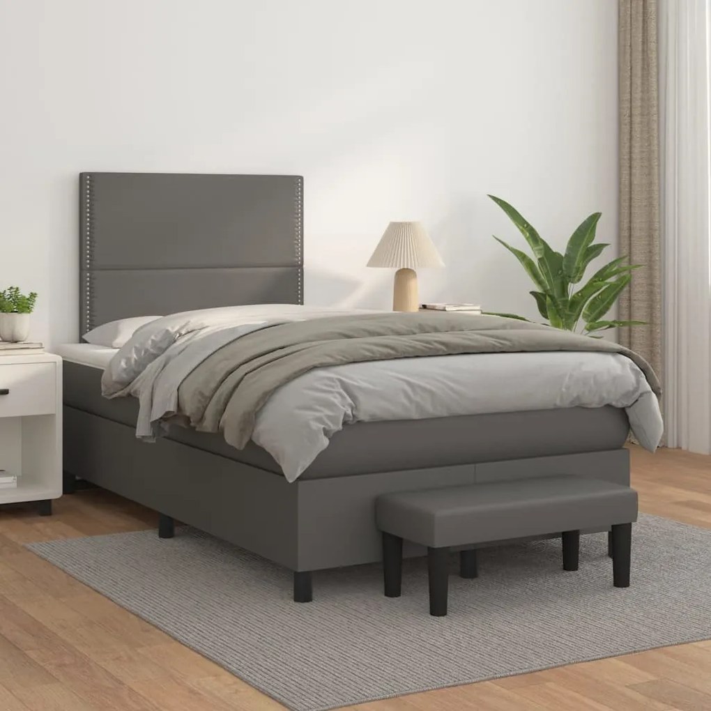 Giroletto A Molle Con Materasso Grigio 120x200 Cm İn Similpelle /