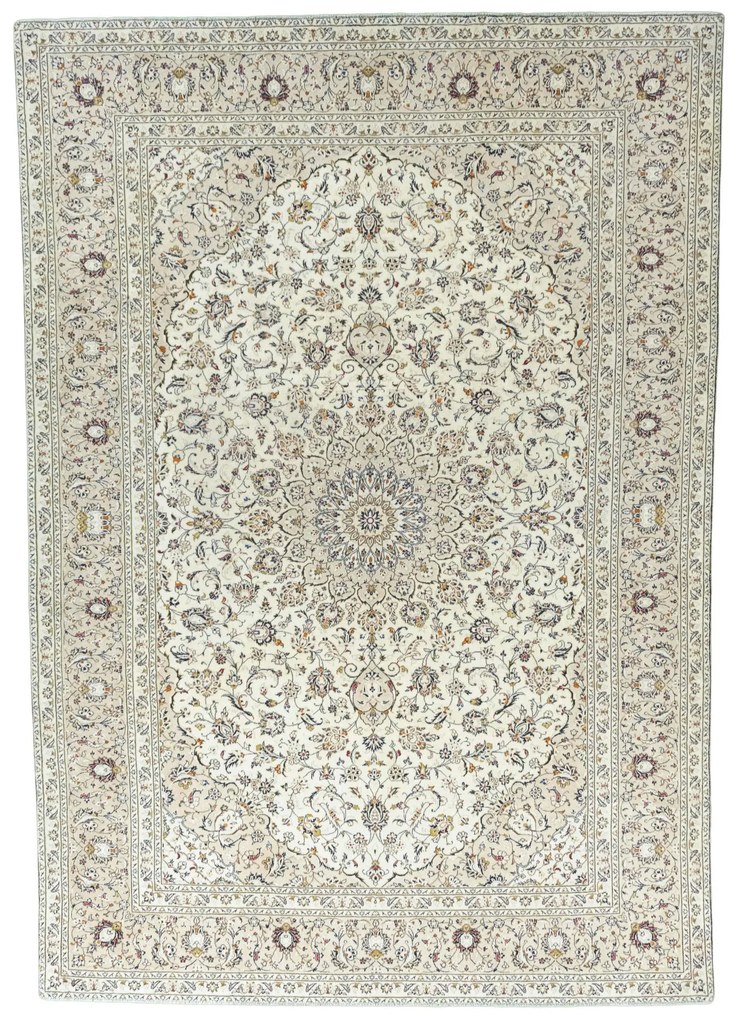 Kashan Tappeto 410x290 Beige (Iran) Annodato A Mano