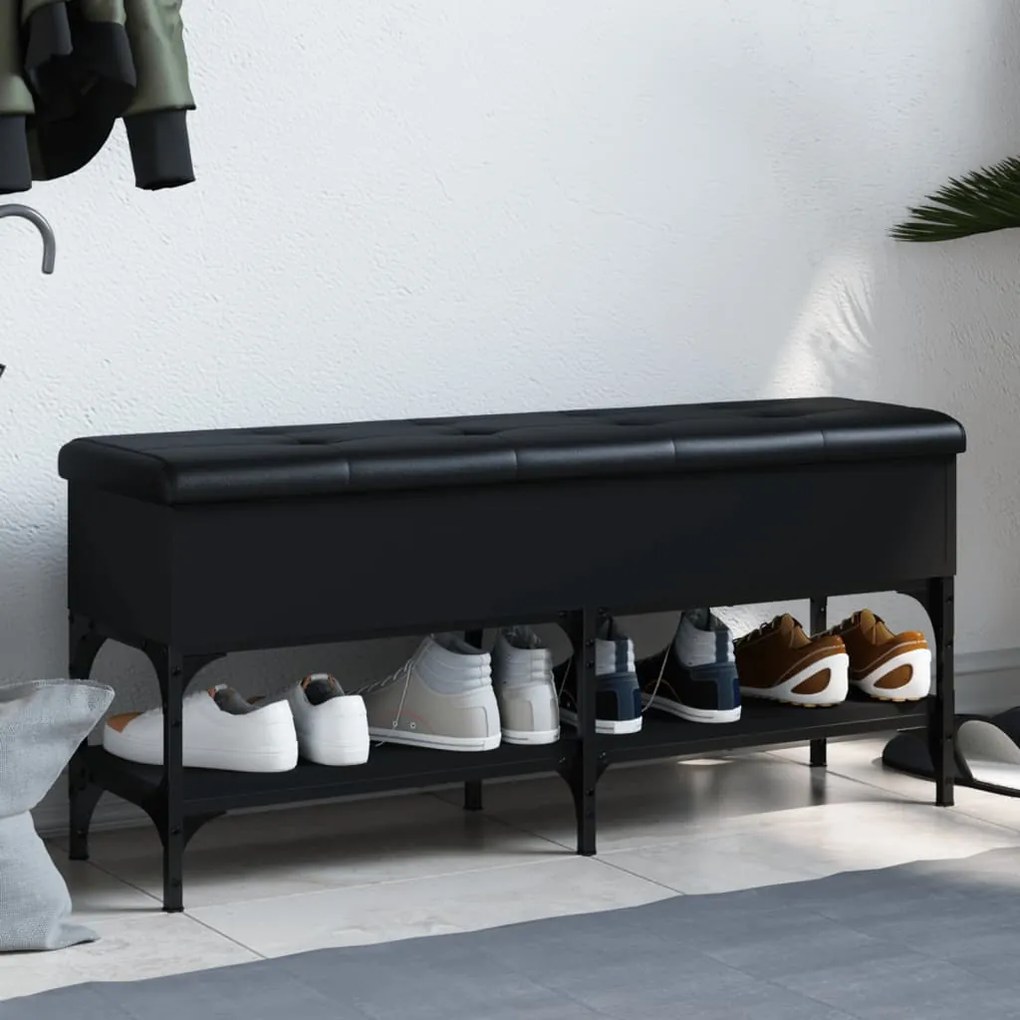 Panca Porta Scarpe Nera 102x32x45 Cm İn Legno Multistrato /