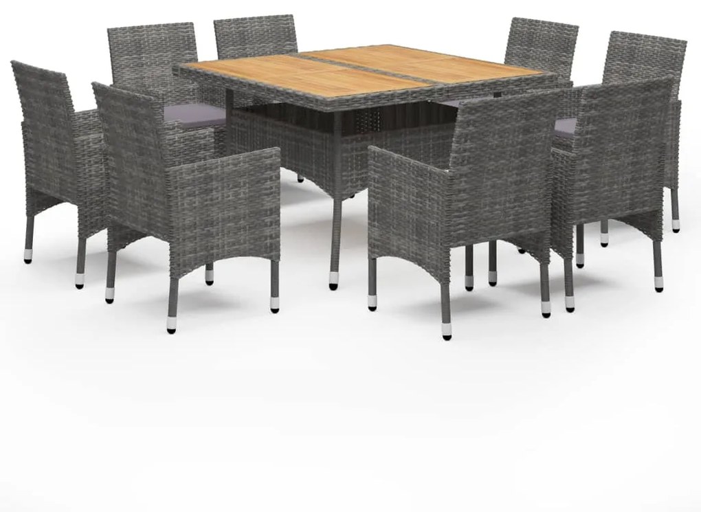 Set mobili da pranzo da giardino 9 pz polyrattan acacia grigio