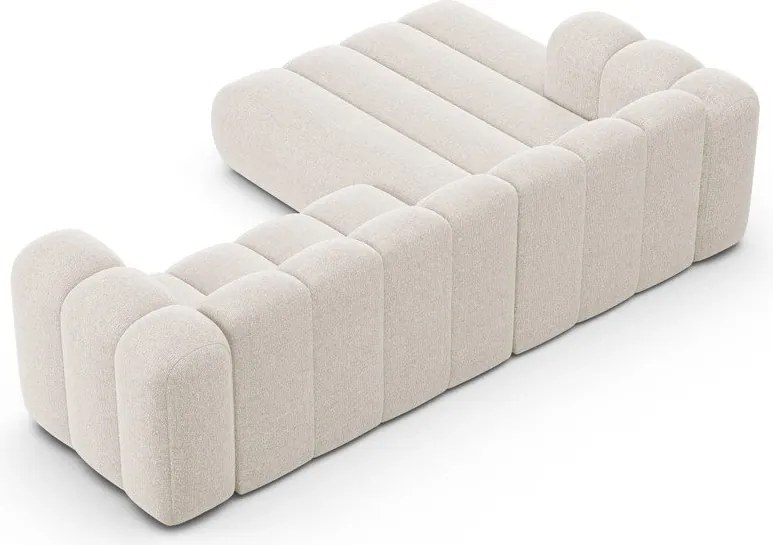 Divano angolare color crema (con penisola a sinistra/con chaise lounge) con rivestimento in ciniglia Lupine – Micadoni