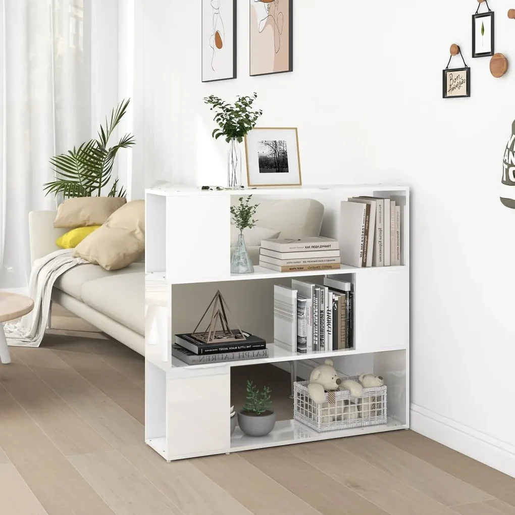 Libreria/divisorio bianco lucido 100x24x94 cm