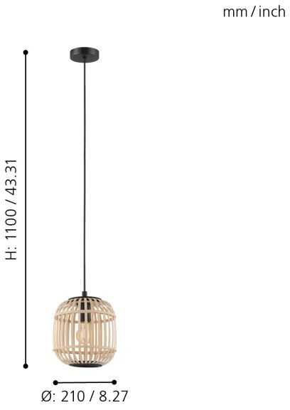Eglo 43231 - Lampadario a sospensione con filo BORDESLEY 1xE27/28W/230V diam. 210mm