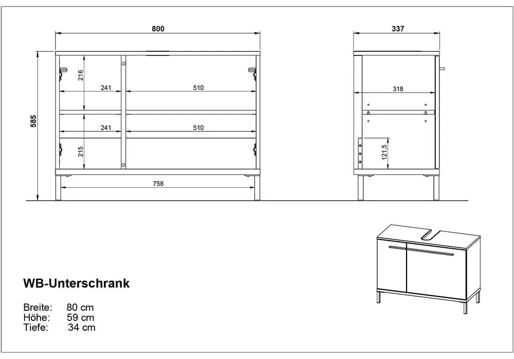 Mobile sotto lavabo grigio e beige in noce 80x59 cm Yonkers - Germania