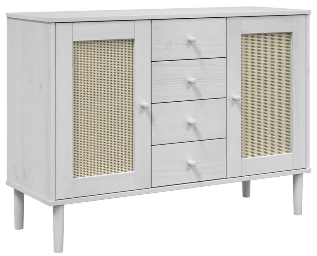 Credenza SENJA Aspetto Rattan Bianco 112x40x80 cm Massello Pino