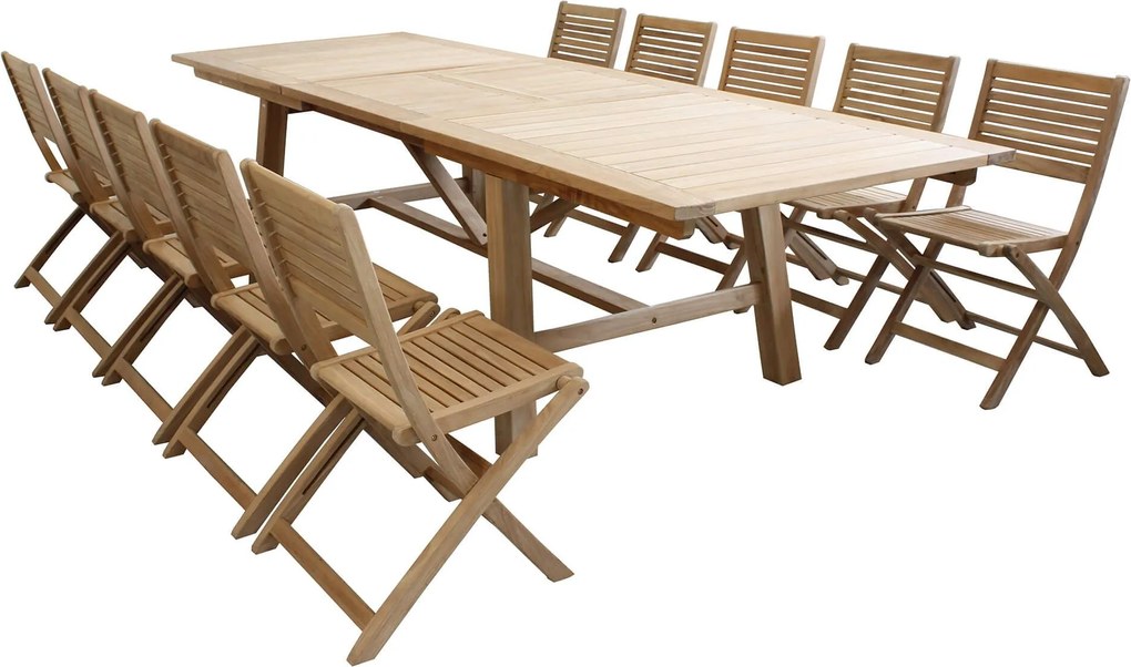 ORATOR - set tavolo in teak cm.220/300 x 100 x 77 h con 10 sedie Orator