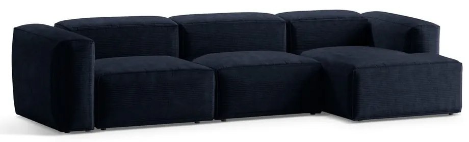 Divano angolare blu scuro (con penisola a destra/con chaise lounge) con rivestimento in velluto a coste Bergamo – Cosmopolitan Design