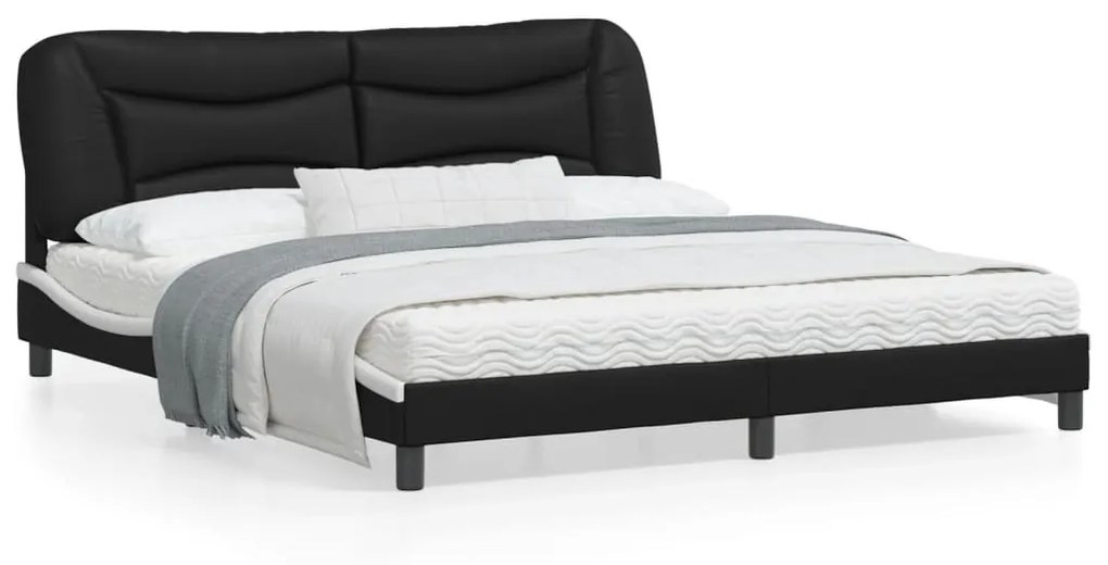 Giroletto Con Testiera Nero E Bianco 180x200 Cm İn Similpelle /
