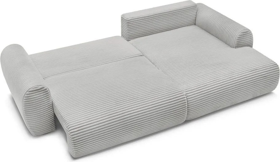 Divano angolare in grigio chiaro allungabile (con penisola a destra) con rivestimento in velluto a coste Lucien – Bobochic Paris