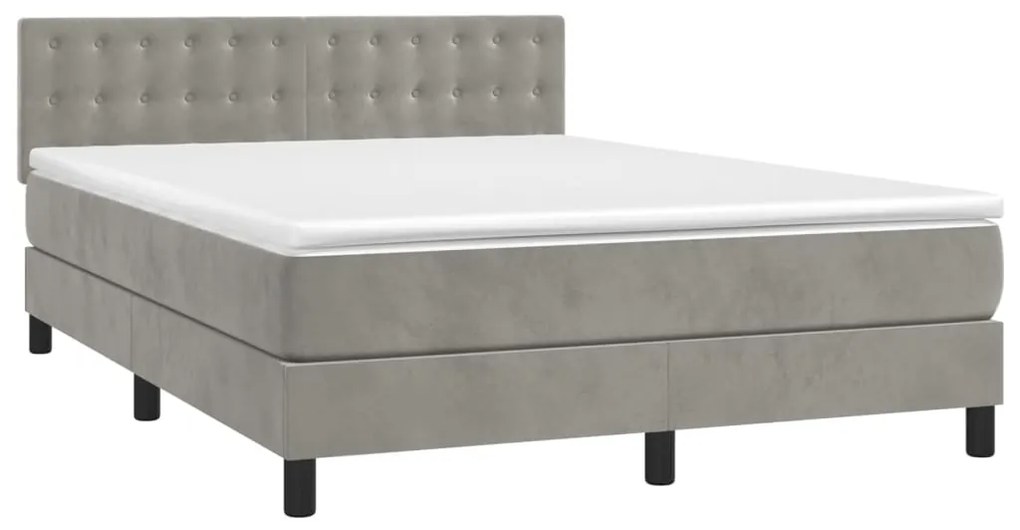 Letto a molle materasso e led grigio chiaro 140x190 cm velluto