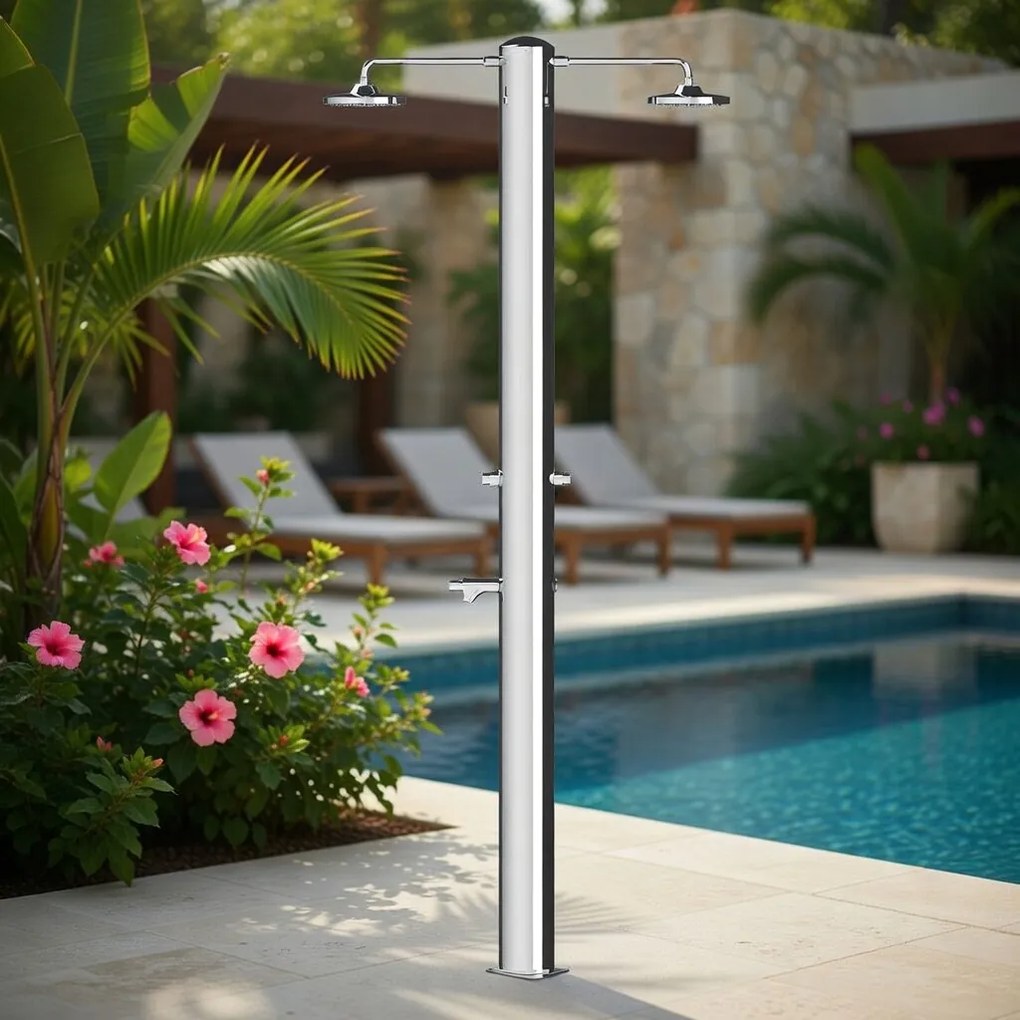 Doccia da Giardino Doppia 2 Temporizzatori e Lavapiedi ATI Docce MUL-2P Inox Anodizzato...