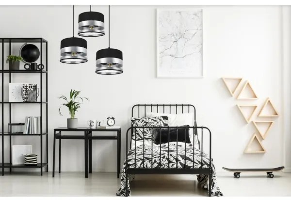 Lampadario su filo MILO 3xE27/60W/230V argento/nero