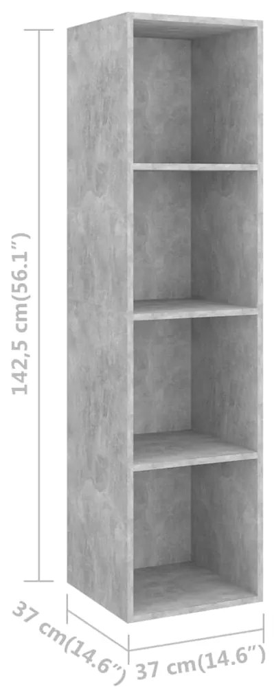 Mobile TV Parete Grigio Cemento 37x37x142,5cm Legno Multistrato