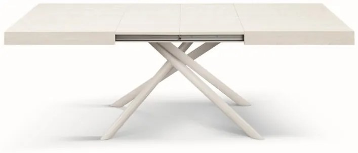 Tavolo CARRARA in legno, finitura bianco frassinato e base in metallo verniciato bianco, allungabile 160×90 cm – 240×90 cm