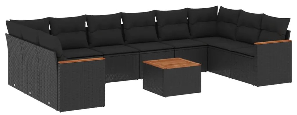 Set Divani da Giardino 11 pz con Cuscini in Polyrattan Nero