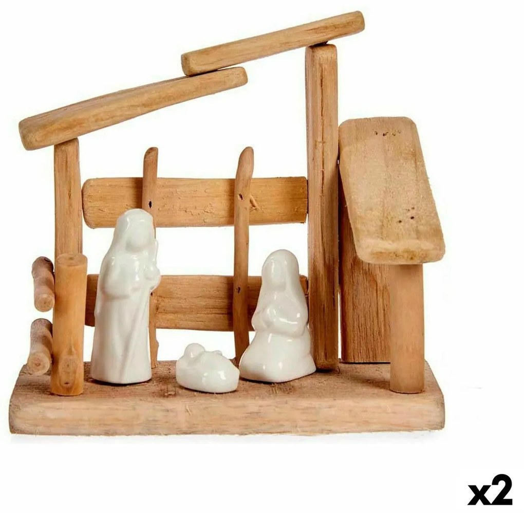 Presepe di Natale Bianco Naturale Legno Ceramica 18 x 17 x 8 cm (2 Unità)