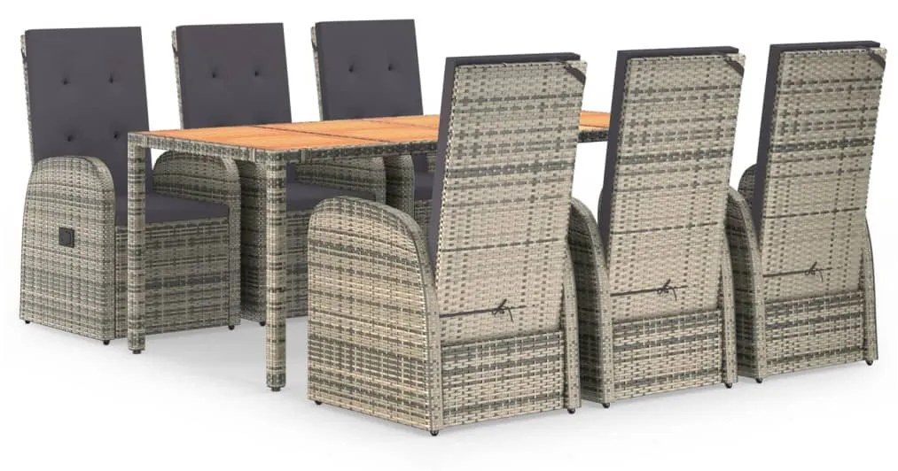 Set da pranzo da giardino 7 pz con cuscini in polyrattan grigio