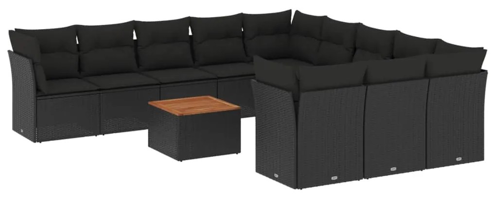 Set Divani da Giardino 12 pz con Cuscini Nero in Polyrattan