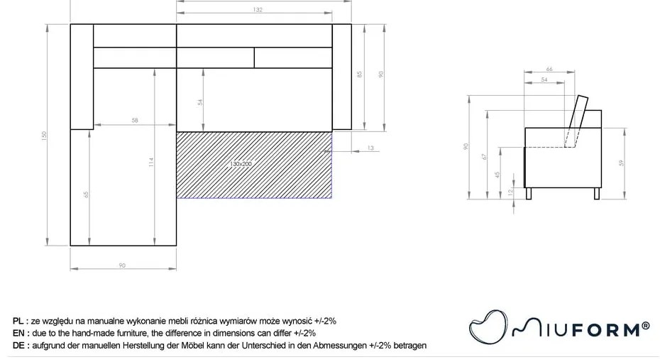 Angolo del divano letto azzurro, angolo sinistro Charming Charlie - Miuform