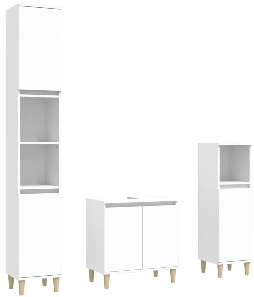 Set mobili da bagno 3 pz bianco in legno multistrato