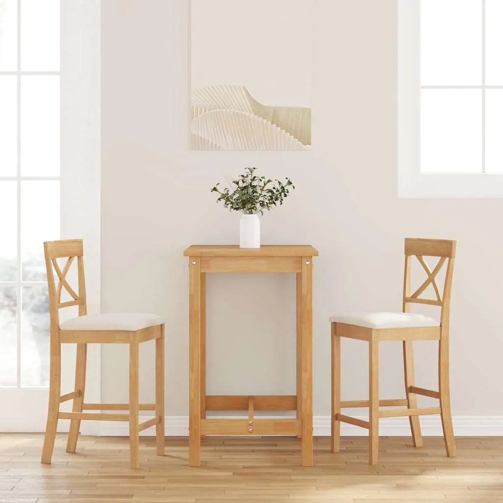 Sgabelli Da Bar Con Cuscini 2pz Naturale Legno Massello Hevea /
