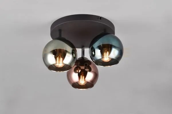Sheldon plafoniera metallo nero con 3 vetri multicolor effetto fume...