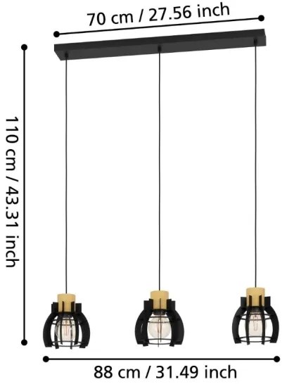 Eglo 43925 - Lampadario a sospensione con filo STILLINGTON 3xE27/40W/230V