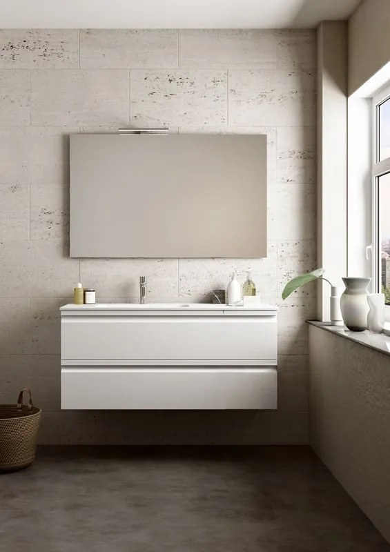 Mobile bagno con lavabo L 120 x H 56 x P 46 cm grigio artico opaco in mdf 2 cassetti per vasca centrale Pull