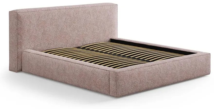 Letto matrimoniale imbottito rosa chiaro con contenitore con rete inclusa 180x200 cm Simon Olivia – Micadoni
