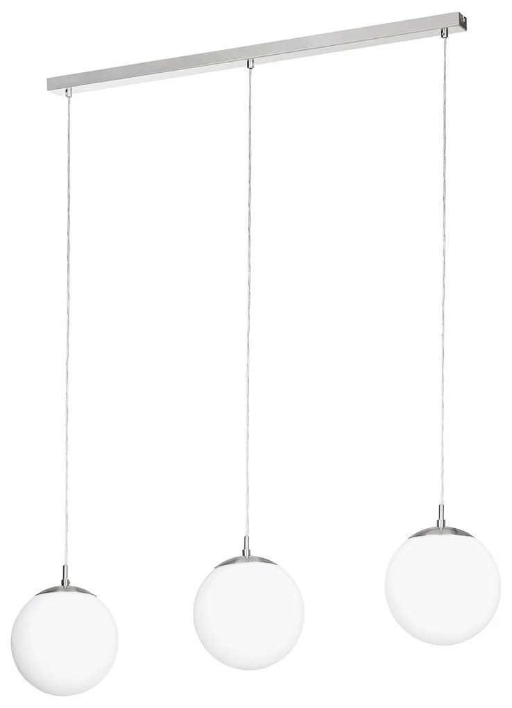 Lampadario A Sospensione Minimal Rondo Acciaio Nichel Vetro 3 Luci E27